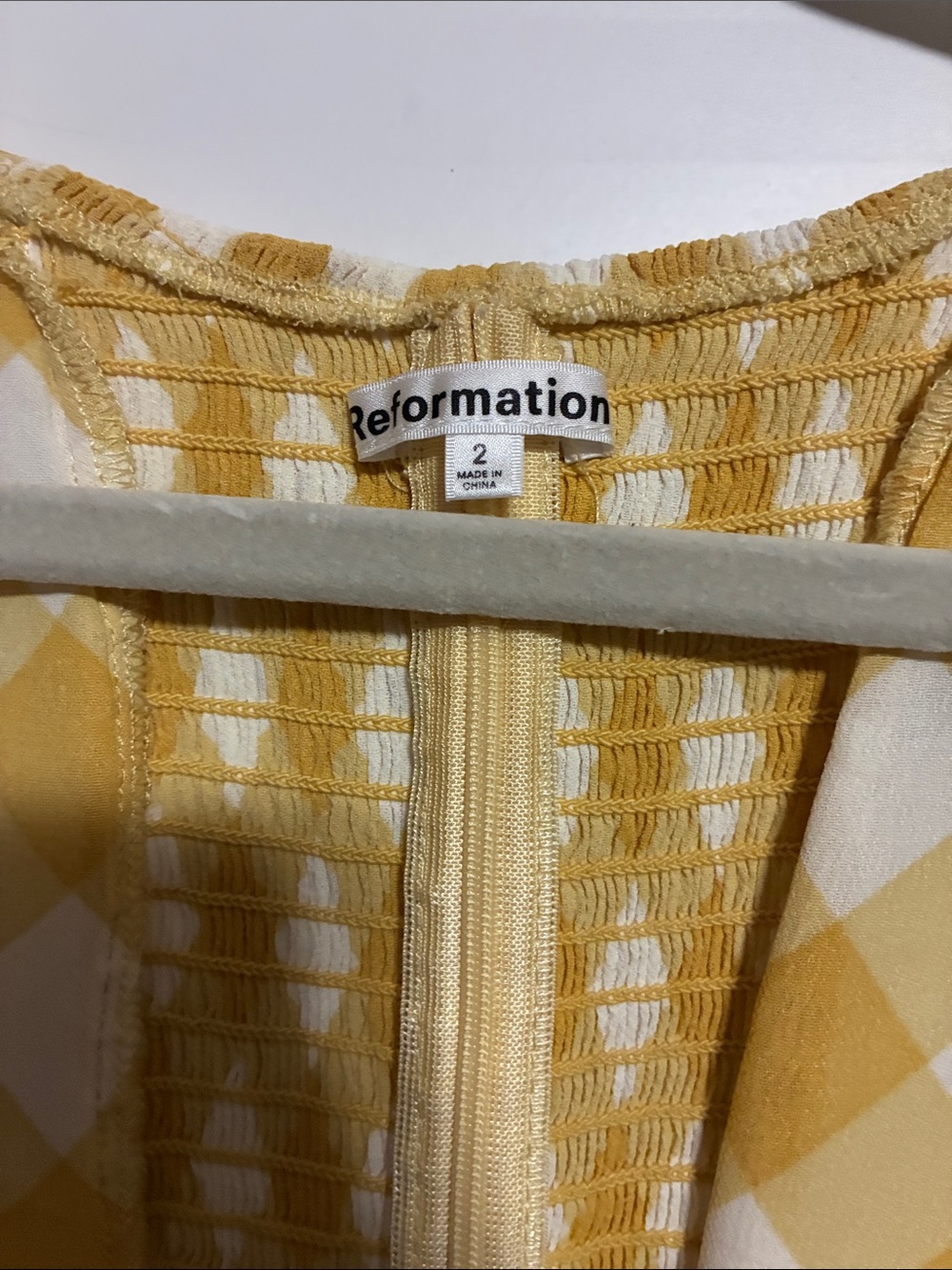 Reformation Yellow Gingham Square-Neck Puff Sleeve Top size 2 - Picture 5 of 6